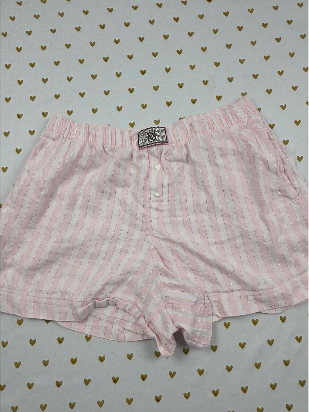 Victorias Secret Pink Stripe Bling Small Sleep Shorts Boxers Pajama Bottoms